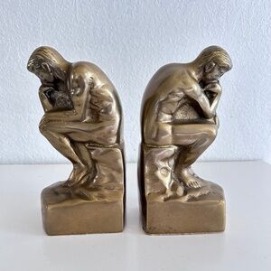 Vintage “The Thinker “ Statue Art Deco Bookends a Pair Heavy Solid Brass 7" inch